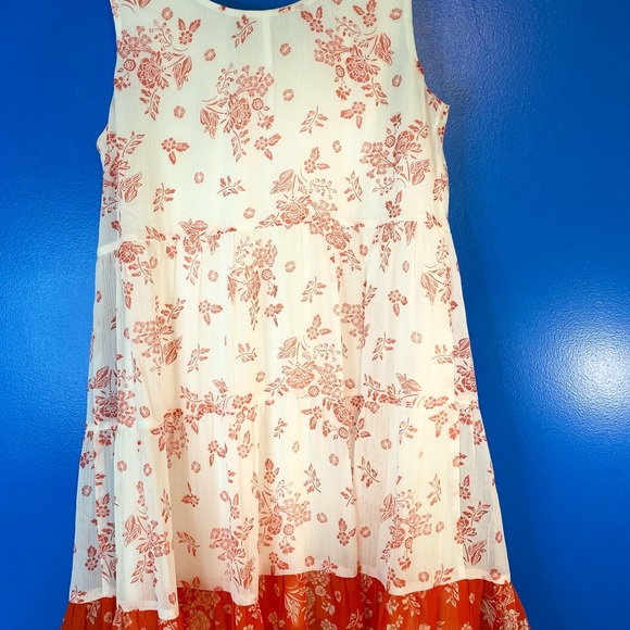 As U Wish Color Block Orange and Cream Floral Dress - Picture 10 of 10